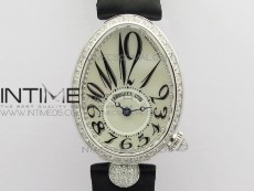 Reine de Naples 8928BB 33mm SS ZF 1:1 Best Edition White MOP Dial Numeral Markers Diamonds Bezel on Black Fabric Strap A537