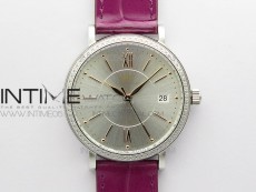 Portofino 37mm SS Diamonds Bezel V7F 1:1 Best Edition Silver Dial on Purple Leather Strap A2892