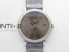 Portofino 37mm SS Diamond Bezel V7F 1:1 Best Edition Gray Dial on Gray Leather Strap A2892