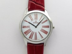 Ladies' De Ville Trésor Diamond SS 3AF 1:1 Best Edition White Dial On Red Leather Strap Swiss Quartz