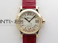 HAPPY SPORT AUTOMATIC RG 36MM YYF 1:1 BEST EDITION WHITE DIAL ON RED LEATHER STRAP A2892