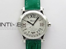 HAPPY SPORT AUTOMATIC SS 36MM YYF 1:1 BEST EDITION WHITE DIAL ON GREEN LEATHER STRAP A2892