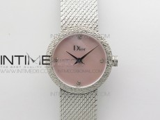 La D de dior Satine SS Case 8848F 1:1 Best Edition MOP Pink Dial on SS bracelet Swiss Quartz