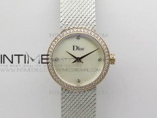 La d de dior satine SS/RG Crystal Bezel 8848F 1:1 Best Edition  White MOP Dial on SS bracelet Swiss Quartz