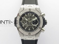 Hublot Big Bang Unico Titanium Full Diamonds ZF 1:1 Best Edition Skeleton Dial on Black Rubber Strap A1280