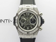 Hublot Big Bang Unico Titanium Full Diamonds ZF 1:1 Best Edition Skeleton Dial T Diamonds Bezel on Black Rubber Strap A1280 