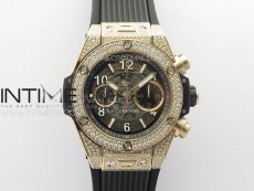 Hublot Big Bang Unico RG Full Diamonds ZF 1:1 Best Edition Skeleton Dial on Black Rubber Strap A1280