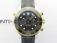 Seamaster 300M Chrono SS/YG OMF 1:1 Best Edition Black Dial on Black Rubber Strap A9900