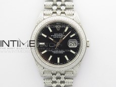 DateJust 41 126334 Full Paved Diamonds BP Best Edition Black Dial Stick Markers on Jubilee Bracelet A2824