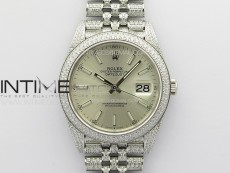 DateJust 41 126334 Full Paved Diamonds BP Best Edition Silevr Dial Sticks Markers on Jubilee Bracelet A2824