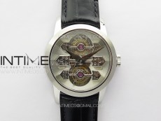 GP Bridges 41mm Tourbillon SS YSF Best Edition White Dial on Black Leather Strap