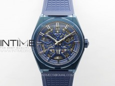 Defy Classic Blue PVD LF 1:1 Best Edition Skeleton Blue Dial on Blue Rubber Strap A2892 V2