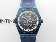 Defy Classic Blue PVD LF 1:1 Best Edition Skeleton White Dial on Blue Rubber Strap A2892 V2