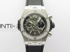 Hublot Big Bang Unico V2 Titanium Diamonds Bezel ZF 1:1 Best Edition Skeleton Dial on Black Rubber Strap A1280