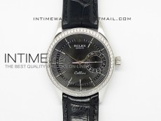 Cellini Date BP Maker SS Diam Bezel Black Dial on Black Leather Strap