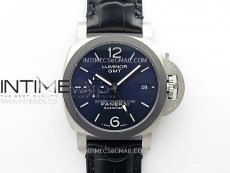 PAM1279 X Luminor GMT 42mm Titanium VSF 1:1 Best Edition Blue Dial on Black Leather Strap P.9011 Super Clone