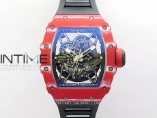 RM035-02 Real Red NTPT Carbon ZF 1:1 Best Edition Skeleton Dial on Black Rubber Strap V4