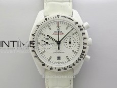 Speedmaster Real White Ceramic N1F 1:1 Best Edition White Dial on White Leather Strap A9300