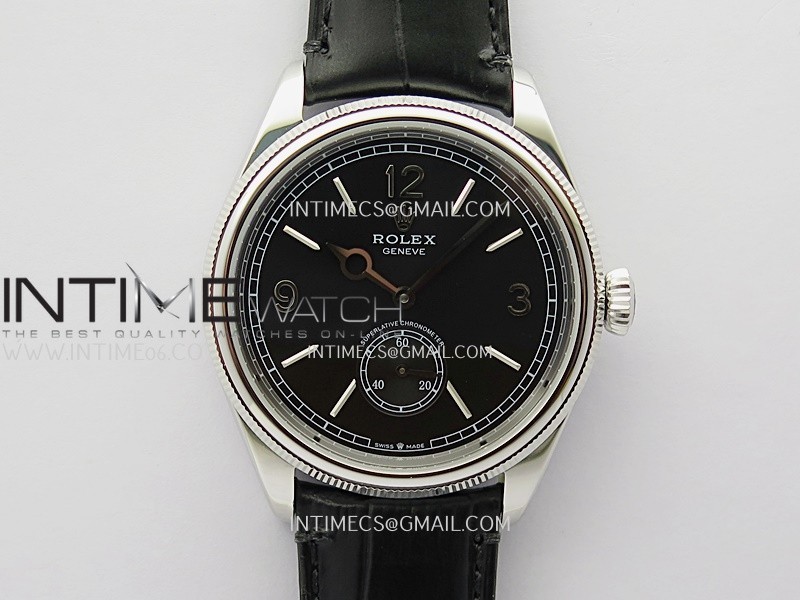 Perpetual 1908 52509 39mm SS 8+F Black Dial On Black Leather Strap A7140