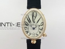 Reine de Naples 8918BB RG ZF 1:1 Best Edition White MOP Dial Diamonds Bezel on Black Fabric Strap A537