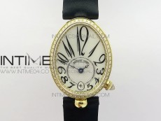 Reine de Naples 8918BB YG ZF Best Edition White MOP Dial Diamonds Bezel on Black Fabric Strap A537