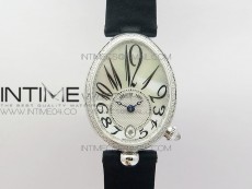 Reine de Naples 8918BB SS ZF 1:1 Best Edition White MOP Dial Diamonds Bezel on Black Fabric Strap A537